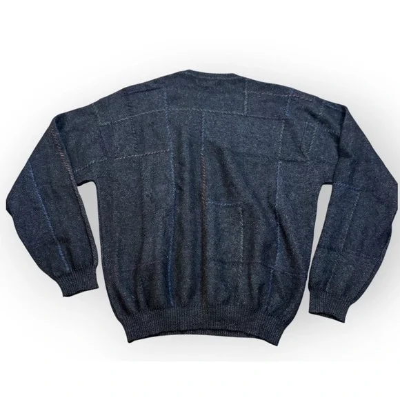 Men's Lenor Romano 100% Cashmere‎ Sweater XL Plaid Knit Crew Neck Mongolia - Picture 9 of 11